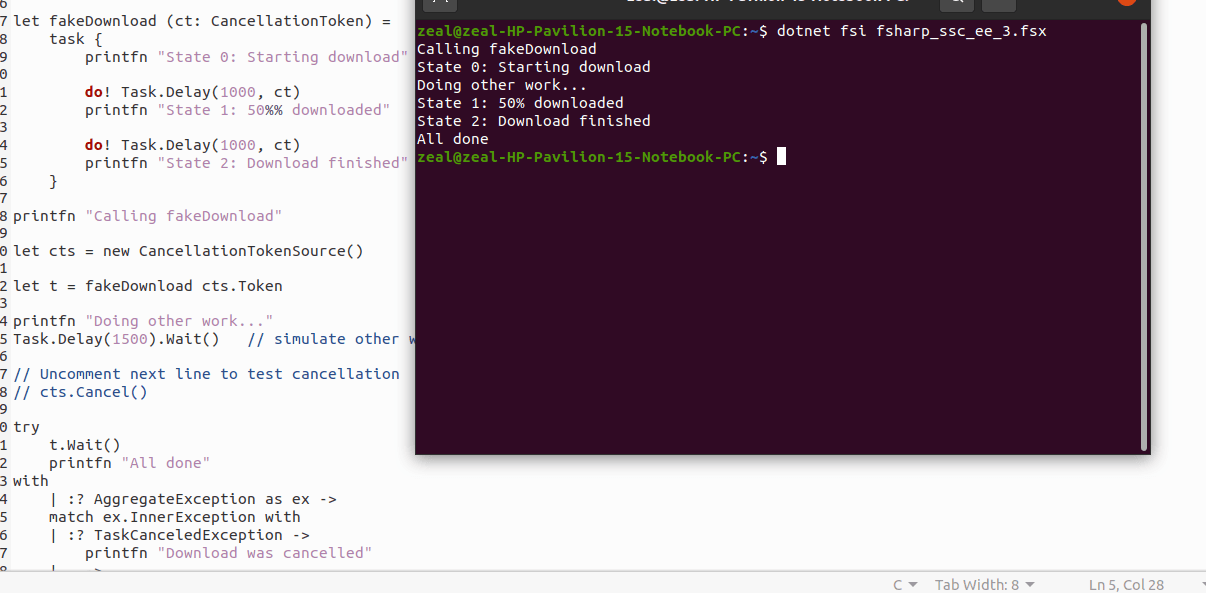 State Machines, cancellation token, and Concurrency Control in F#